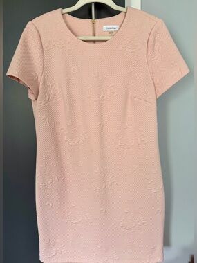 NWOT Calvin Klein Blush Pink Textured Floral Sheath Dress Size 12